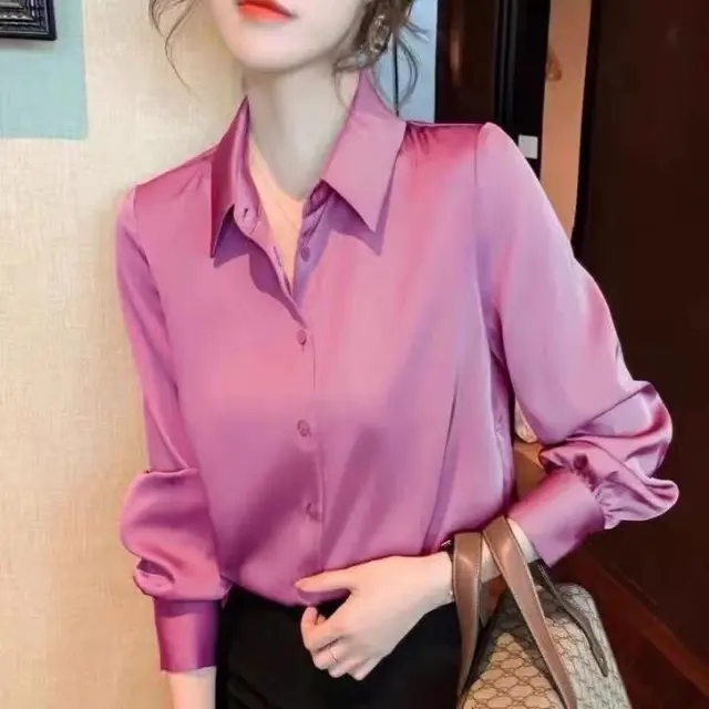 Satin Real Silk Shirt Elegant High end Rose Red - Shop at LoveMi