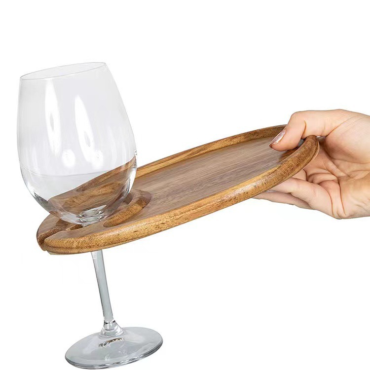 Acacia Mangium Goblet Tray Party Red Wine Glass Plate
