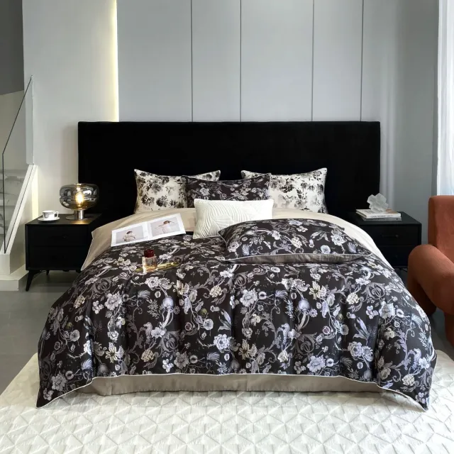 Pastoral Style Double strand Long staple Cotton Printed Quilt Cover Aili Garden Gray - Shop at LoveMi