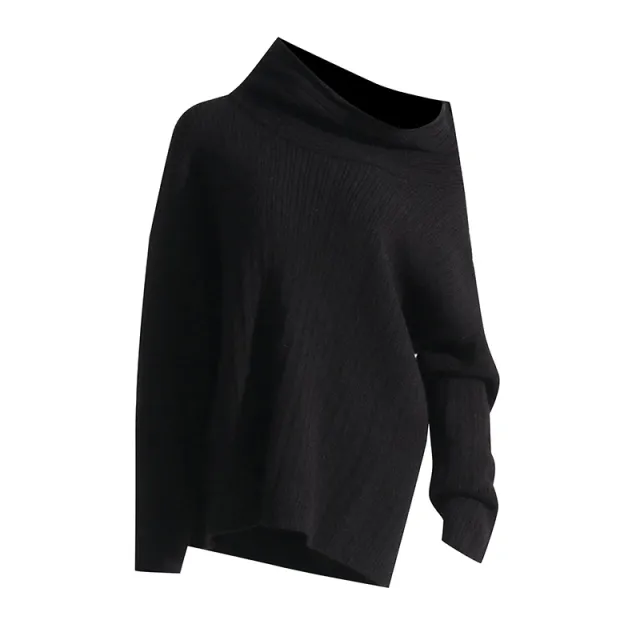 Regular Off neck Design Loose fitting Casual Pullover Long sleeved Shirt Black - Shop at LoveMi