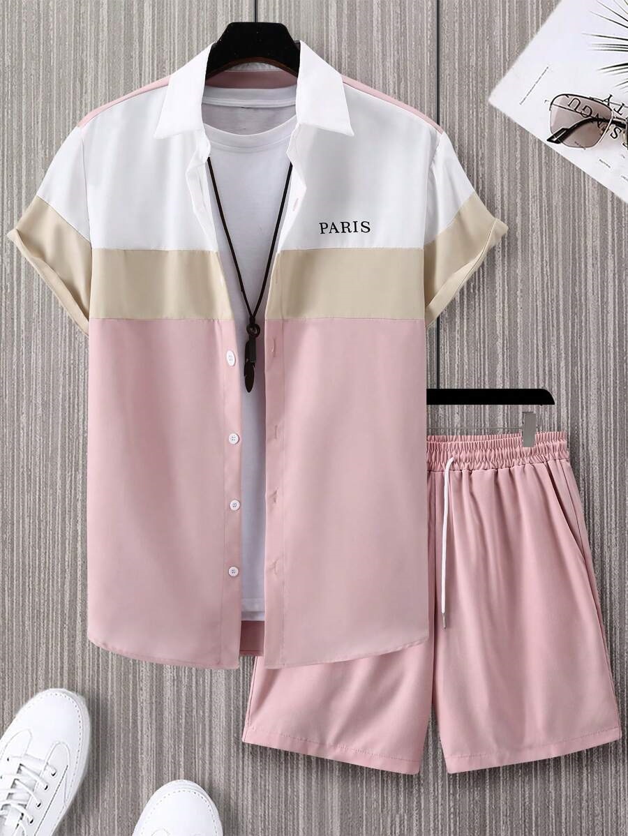 Mens 3D Digital-Print Shirt And Sports Suit Set