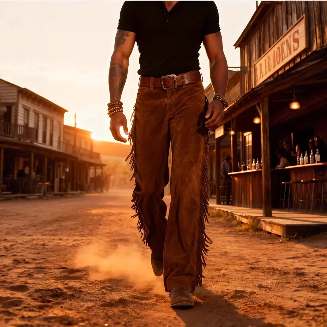 Retro Western Cowboy Deer Skin Fleece Fringe