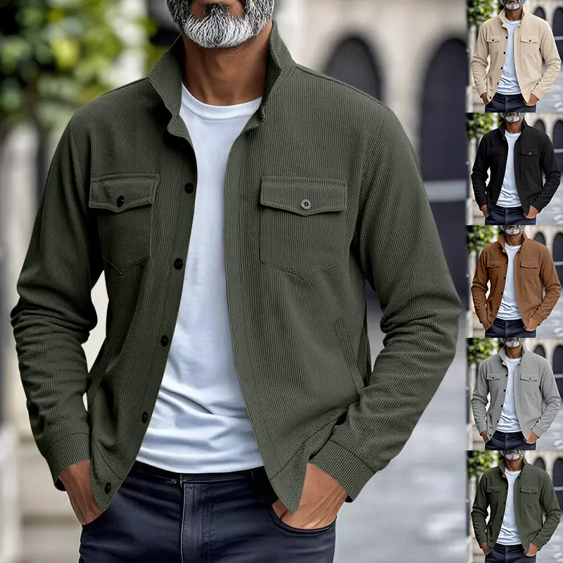Simple Versatile Multi-pocket Long Sleeve Stand-up Collar Jacket Men's