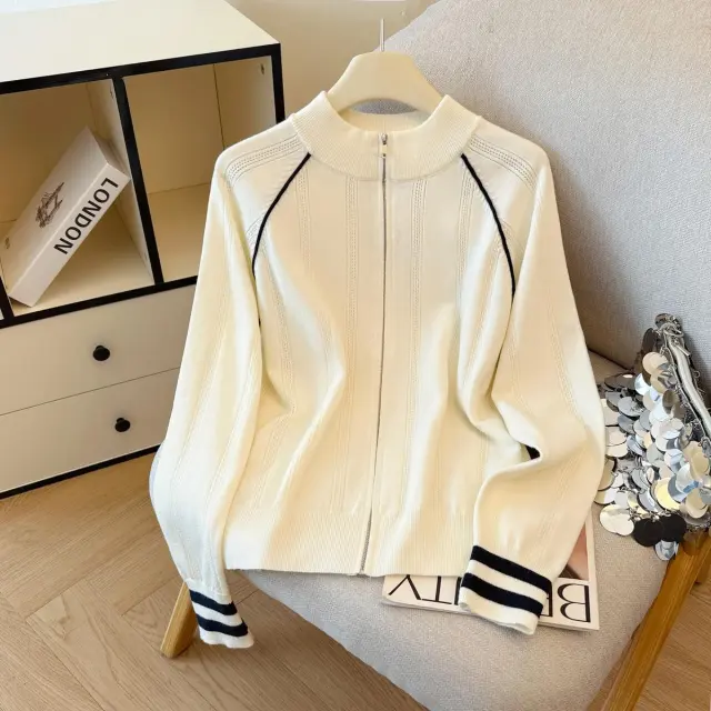 Design Sense Fashion Zipper Cardigan Outerwear Beige - Shop at LoveMi