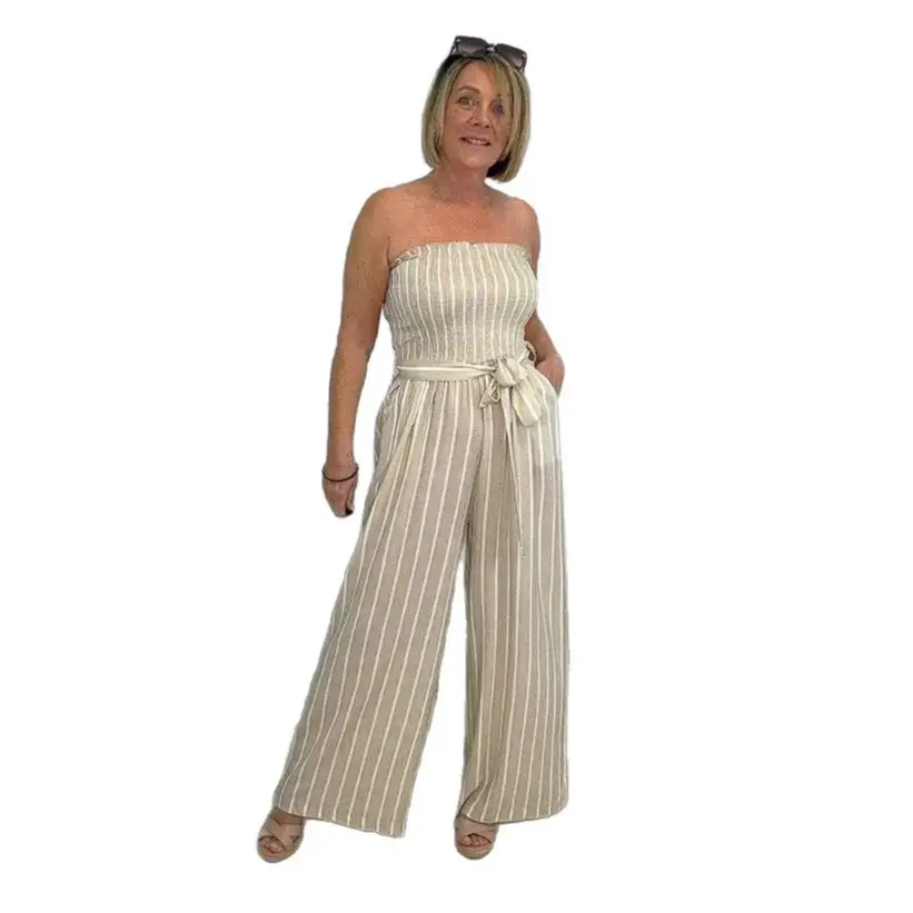 Womens Casual Fashion Striped Lace Up Jumpsuit