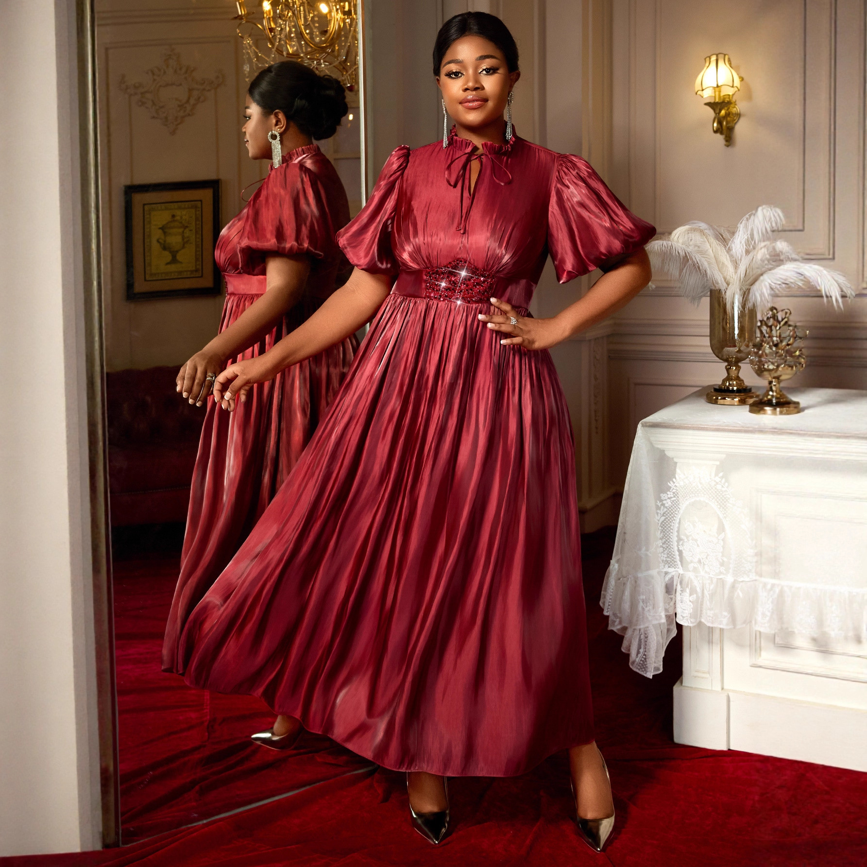 Women's Versatile Non Elastic Lantern Bubble Sleeve Dress