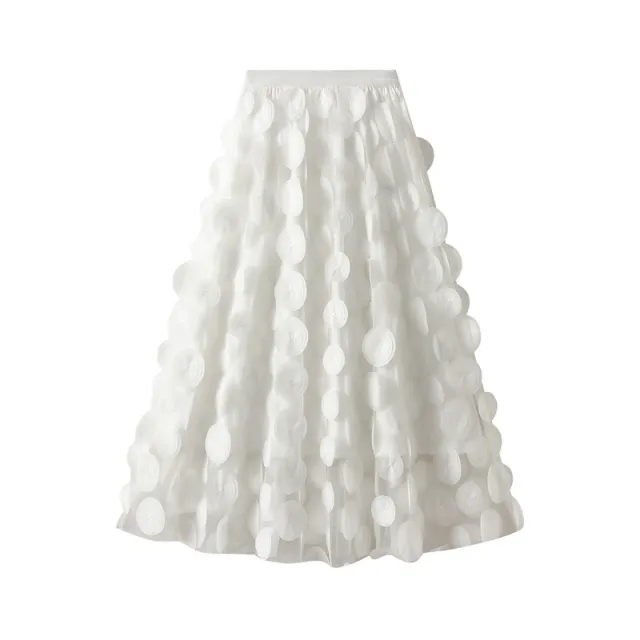 Three dimensional Polka Dot Black Mesh Skirt White - Shop at LoveMi