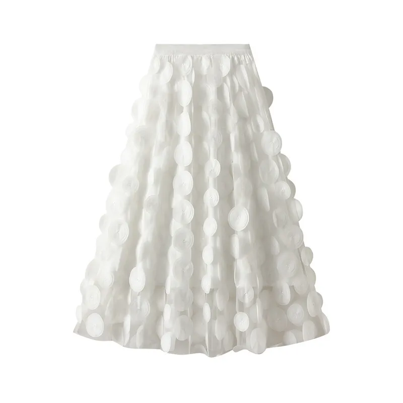 Three-dimensional Polka Dot Black Mesh Skirt - White