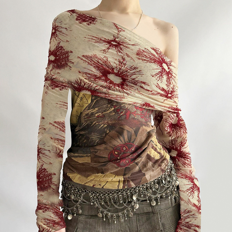 T-shirt Shoulder Personality Slim Fit Hot Girl Long Sleeve