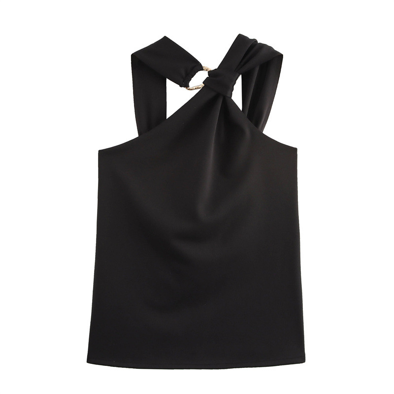 Spring Solid Color Metal Decoration Irregular Vest Top