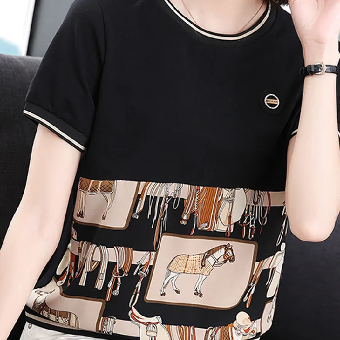 Summer Plus Size T-shirt Women's Clothing - Black