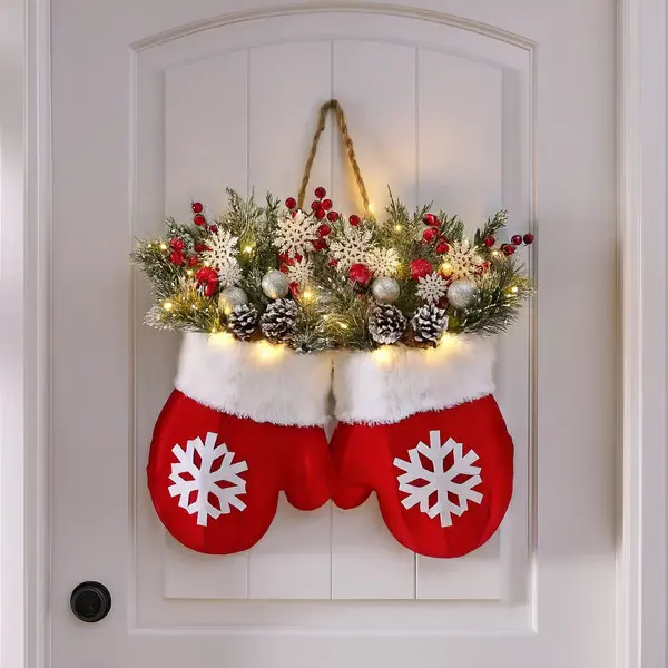 Christmas Garland Creative Glove Shaped Simulated Flower Wreath Window