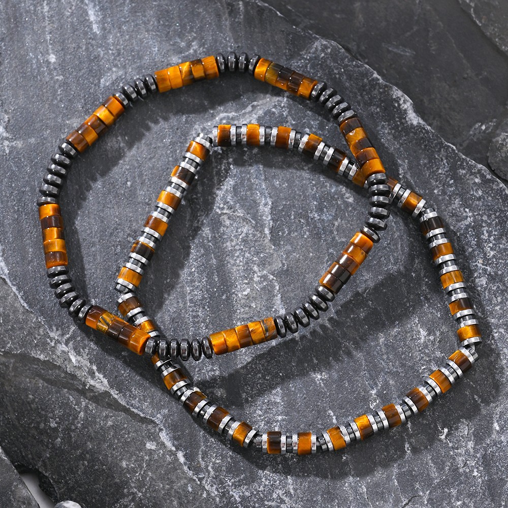 Semi-precious Stone Beads String Men's Bracelet Haematite Cylindrical
