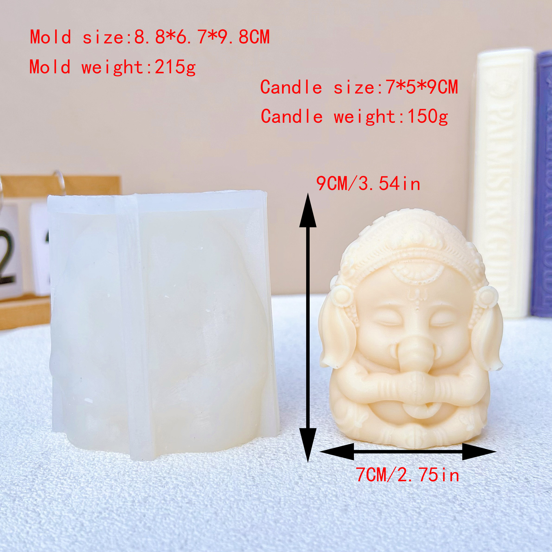 Title 3, Elephant God Candle Silicone Mold Lotus Base Si...