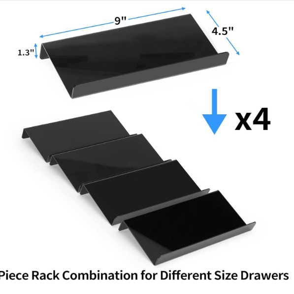 رف تخزين شفاف أسود قابل للتعديل بتصميم متعدد المستويات