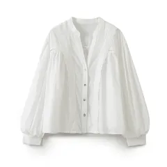New Temperament V-neck Long Sleeve Satin Tie-dyed Pleated Irregular Shirt Women - Picture Colour-S - View 1