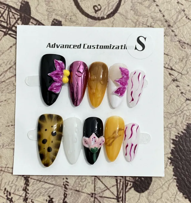 Three dimensional Carved White High grade Mid length Manicure Wear Nail Almond - Shop at LoveMi