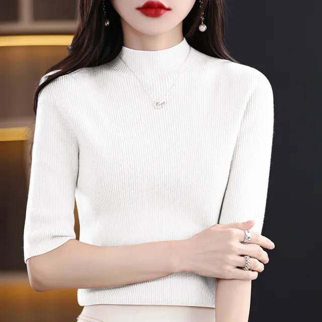 Spring New Half Turtleneck Half Sleeve Women's Bottoming Sweater White - Shop at LoveMi