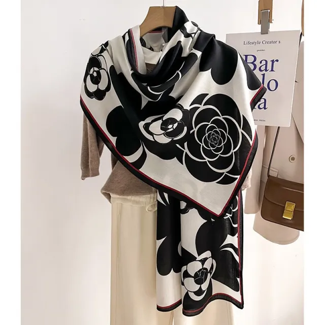 Color Matching Fashion Scarf Scarf Thin Warm Scarf Talma Fsm7 Black - Shop at LoveMi