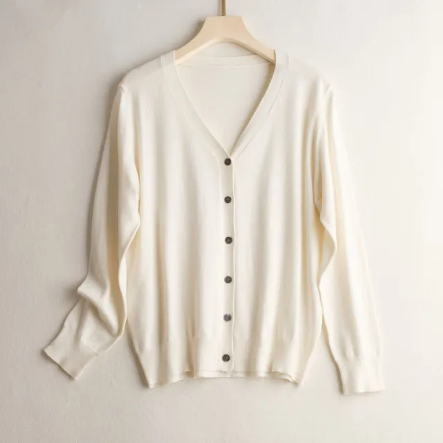 Basic Style Commuter Coat Silk Knitted Cardigan Sweater Ivory - Shop at LoveMi