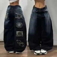 American Retro Couple Wide Leg Jeans - Nzk172 Dark Blue - View 1