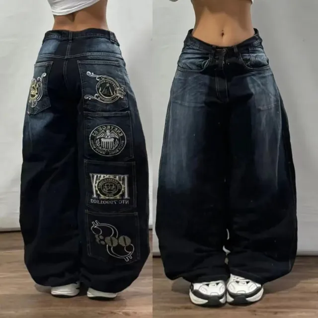 American Retro Couple Wide Leg Jeans Nzk172 Dark Blue - Shop at LoveMi