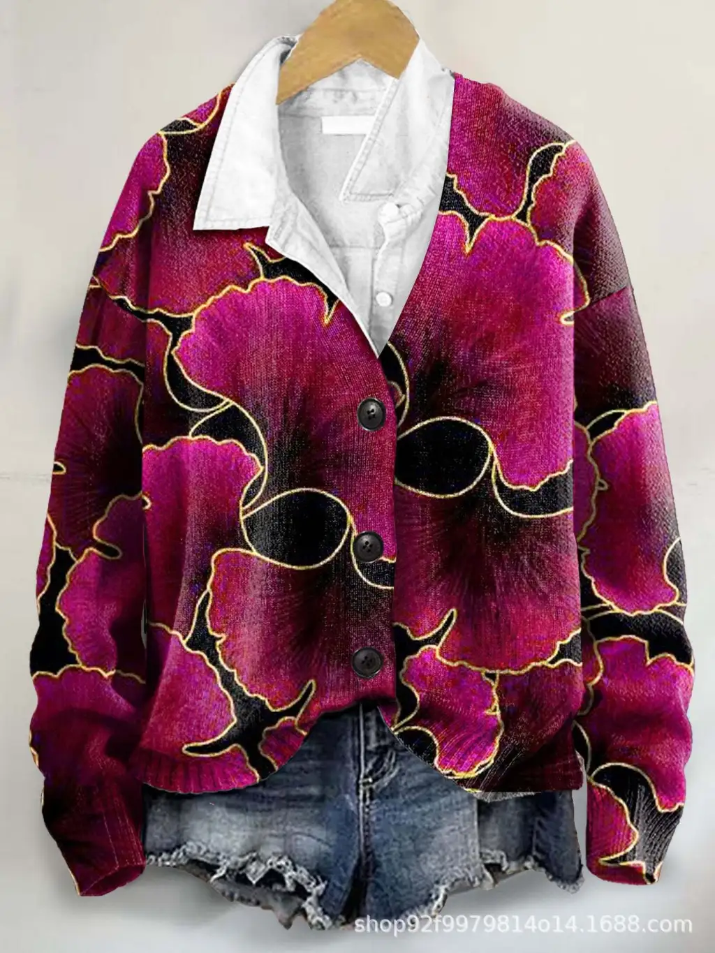 3D Flower Pattern Printing Autumn And Winter Casual Long Sleeve Coat - Style 5