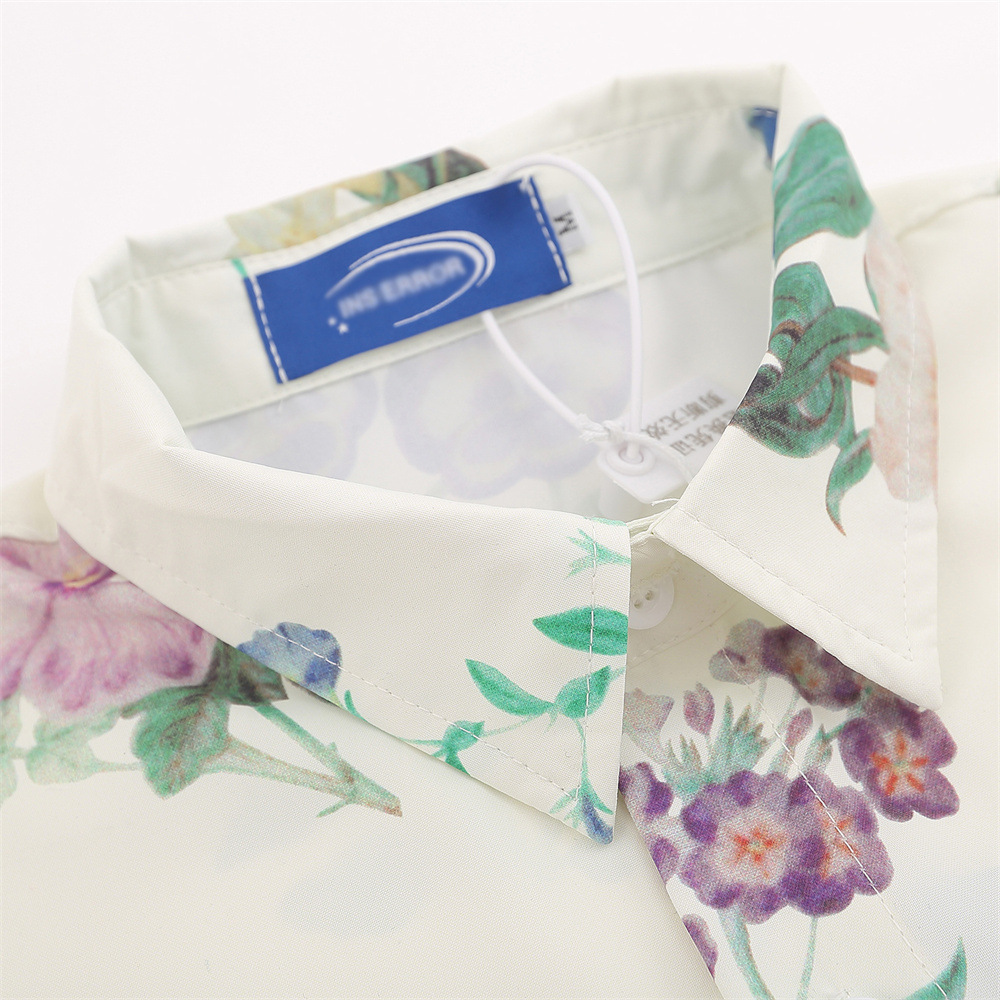 Flower Print Long-sleeved Shirt Trendy Fashion Loose Casual Breathable Quick-drying Thin Top