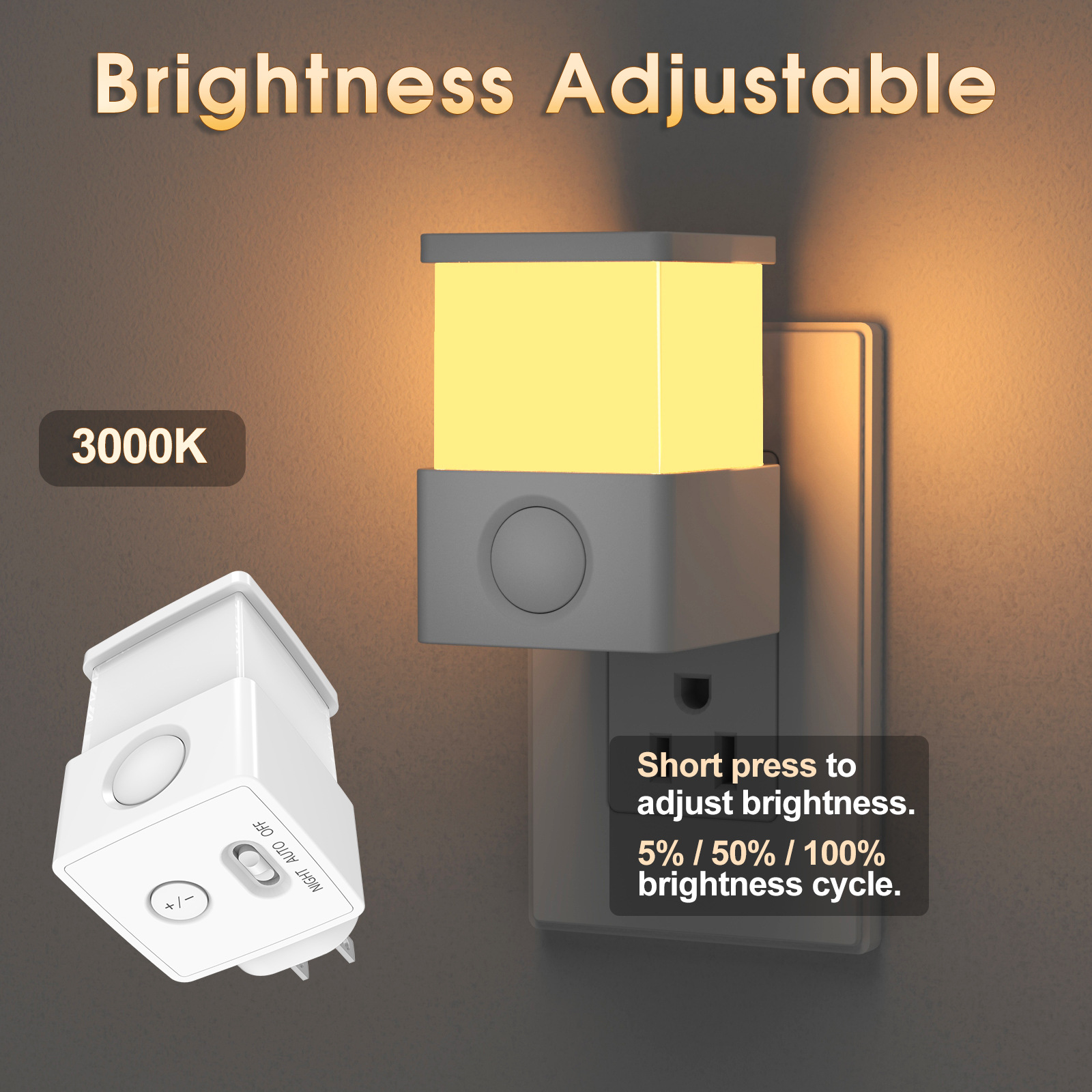 USEU-standard Plug-in LED Night Light With Human-sensing And Light-control Features Emitting Warm Yellow Light