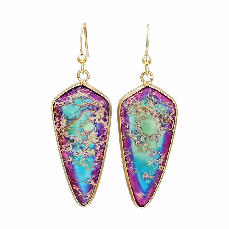 European And American Pointed Edge Blue Angle Gold And Silver Earrings