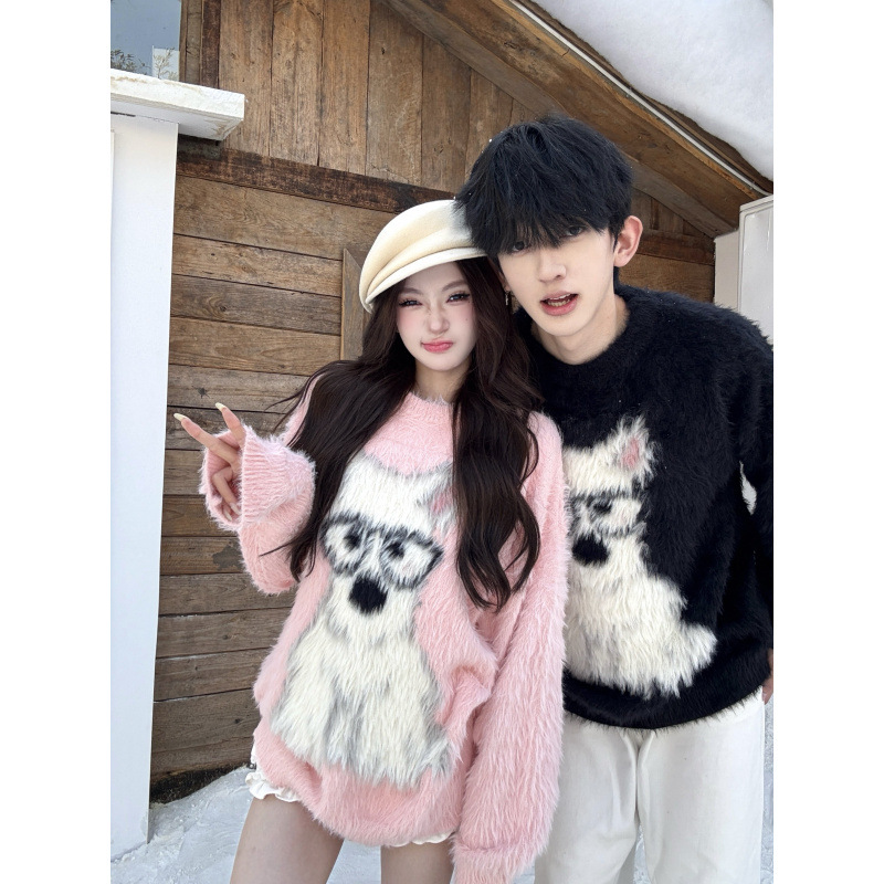 Mens And Womens Cartoon Puppy Loose Casual Pullover Sweater