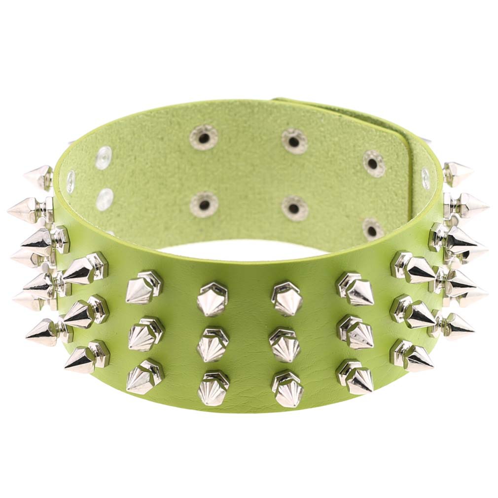 Title 13, Three-row tapered rivet leather necklace