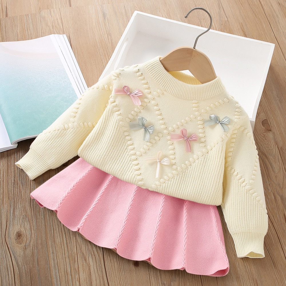 Girls Sweater Suit Autumn Little Girl Flower Long Sleeve Two-piece Skirt - Image 5