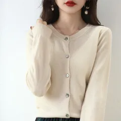 Women's Cardigan Sweater Coat Short Knitwear - Beige - View 1