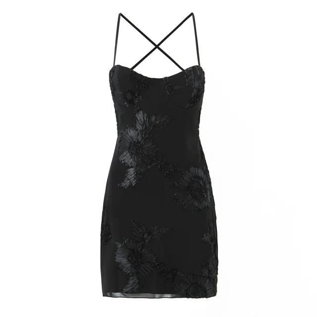 Womens Heavy Duty 3D Floral Bustier Fishbone Short Camisole Dress Black - Shop at LoveMi