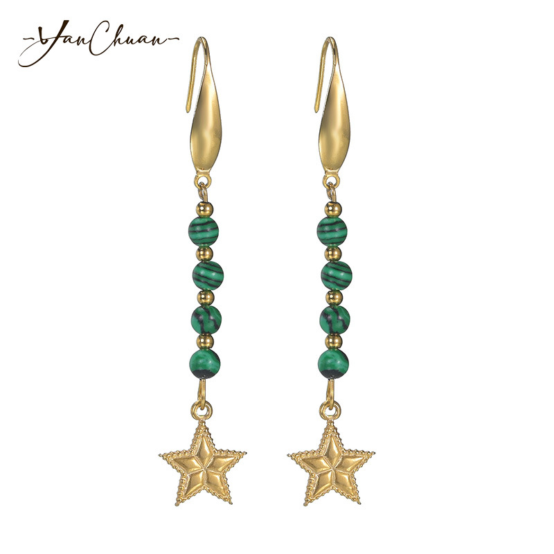 Handmade Natural Stone Beaded Earrings Women's Artistic Retro