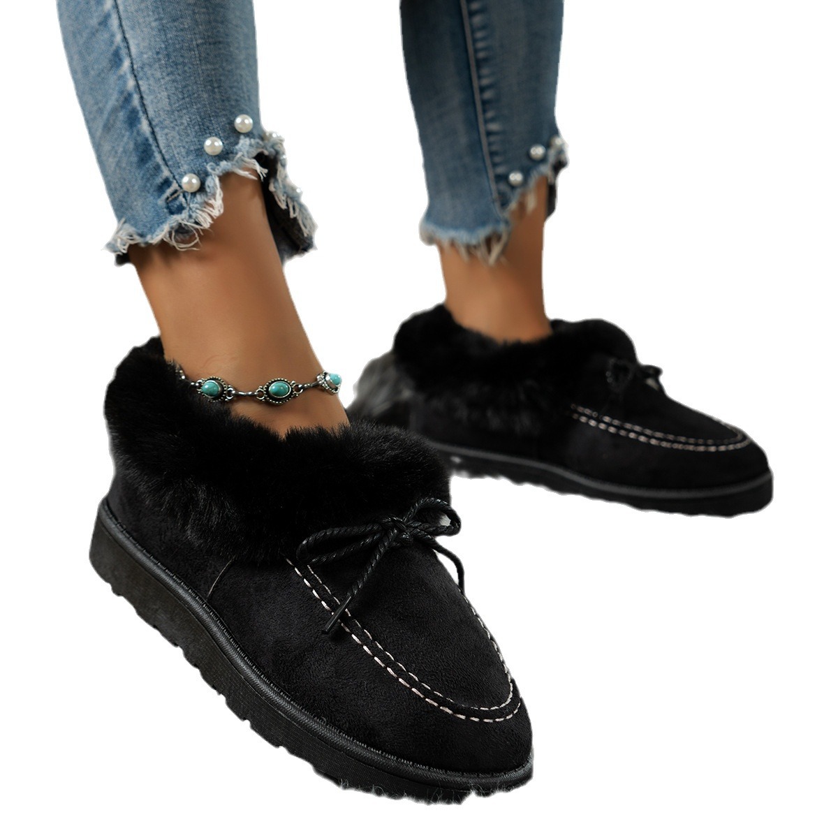 Warm Snow Boots Women's Bow Short