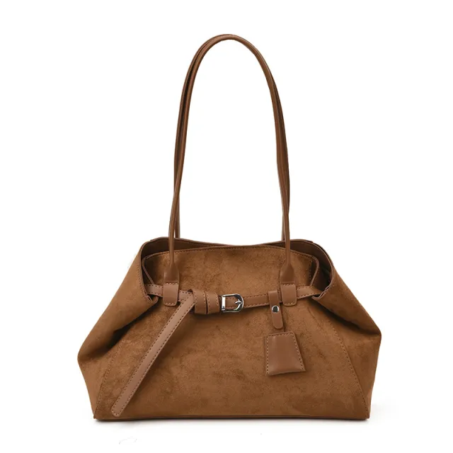 Retro Frosted Suede Tote Bag For Women Large Capacity Shoulder Bag Brown - Shop at LoveMi