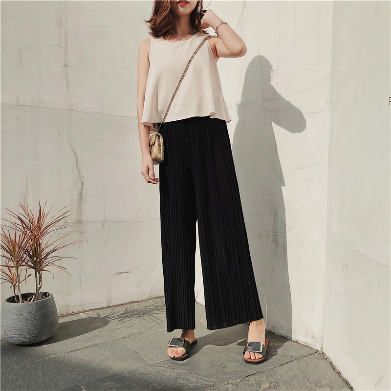 Title 2, High waist pleated chiffon wide-leg pants