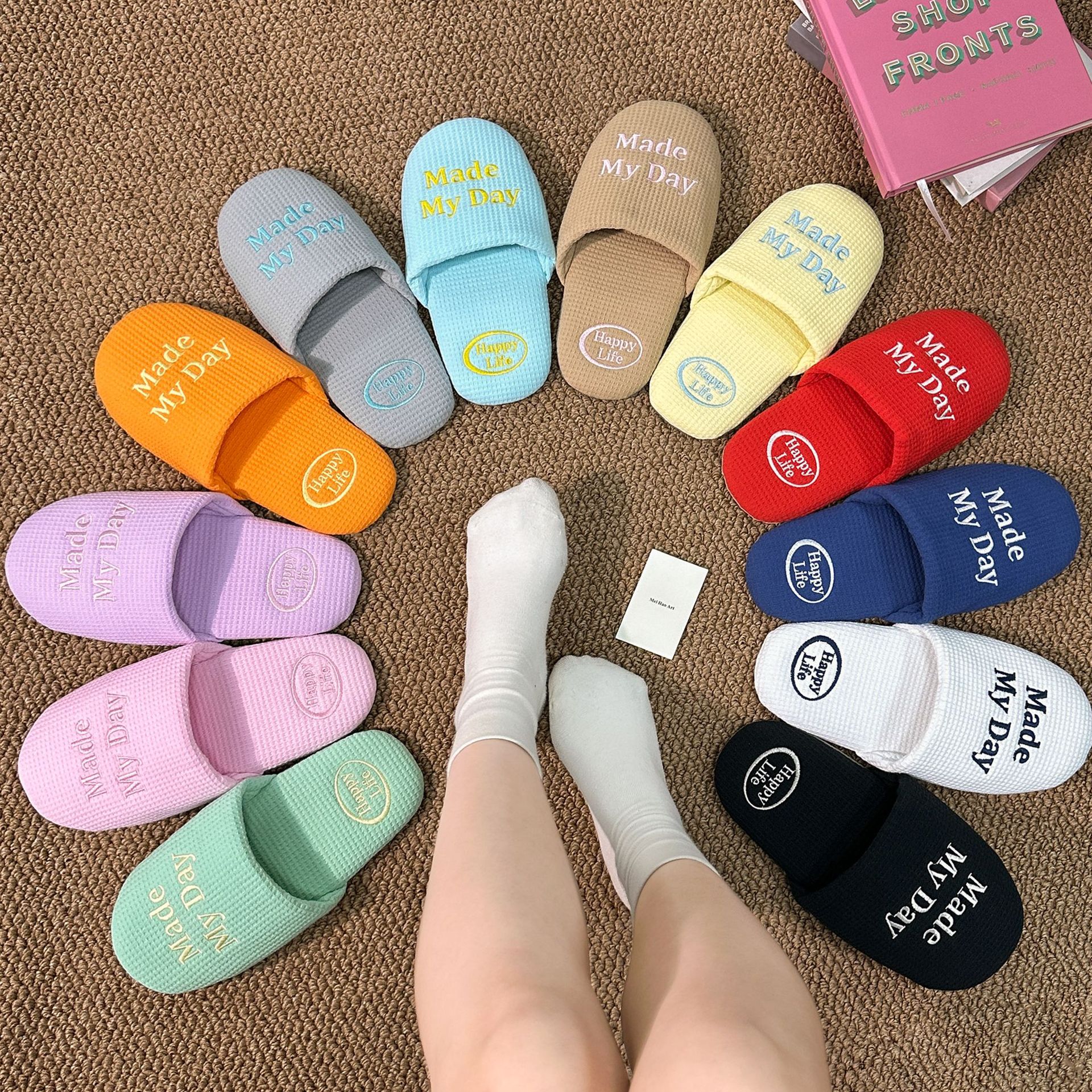 Household Slippers Embroidered Quiet High-end Lightweight