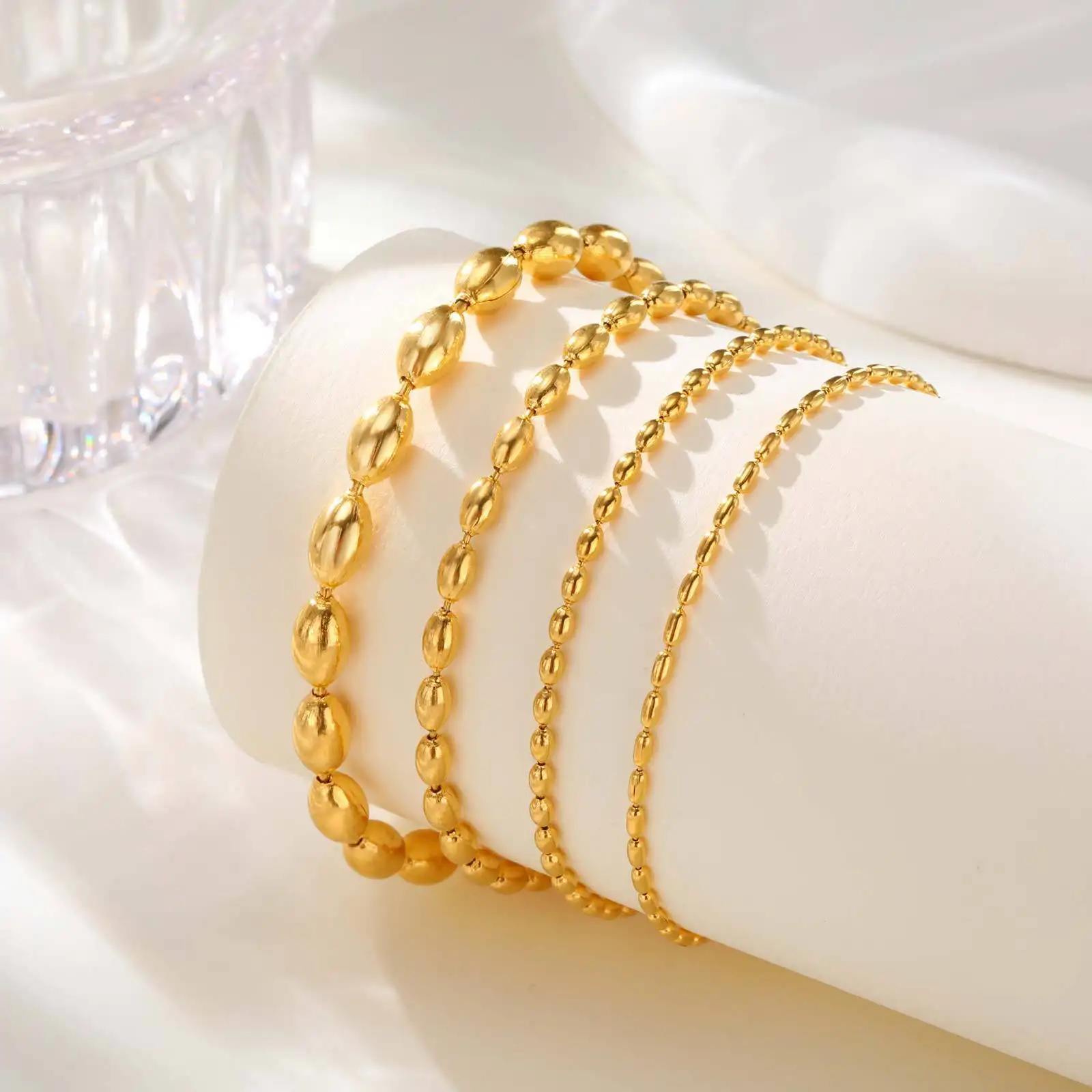 Stainless Steel Rugby Bead Chain Anklet