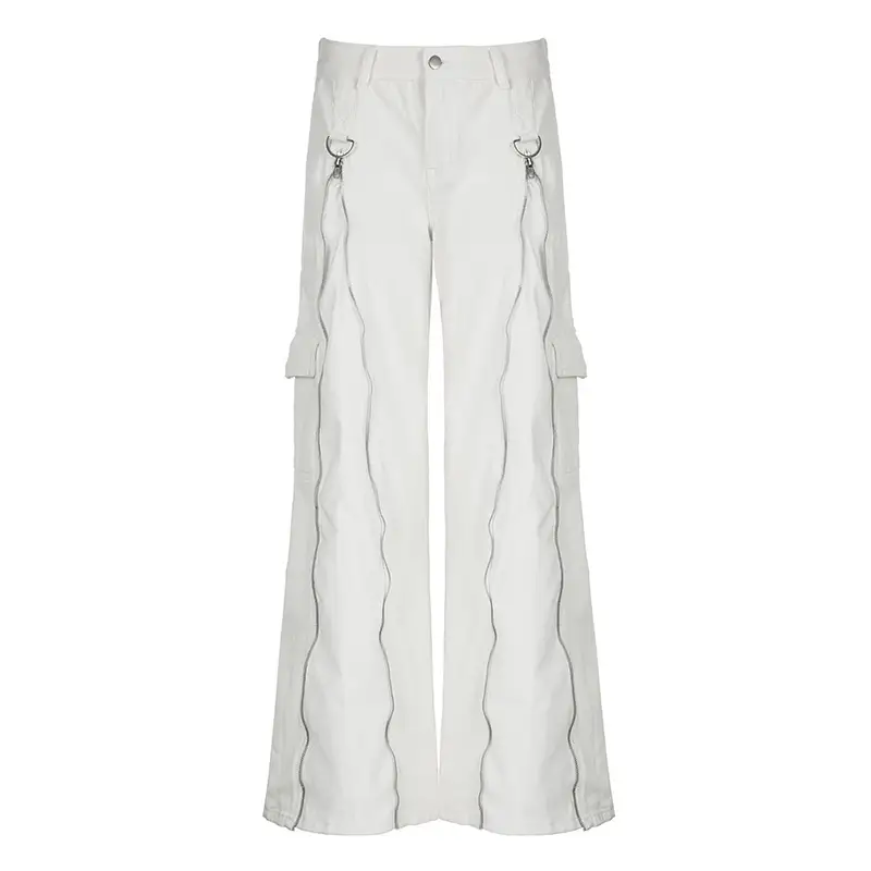 Women's Metal Zipper Multi-pocket Jeans