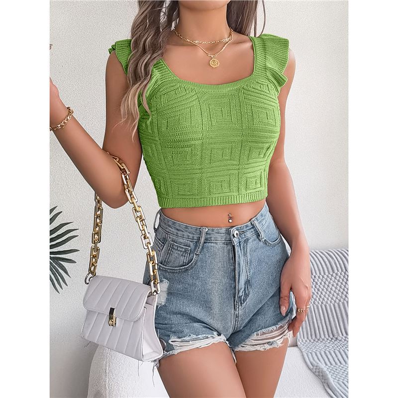 Sleeveless Knitted Crop Top With A Midriff-baring Design