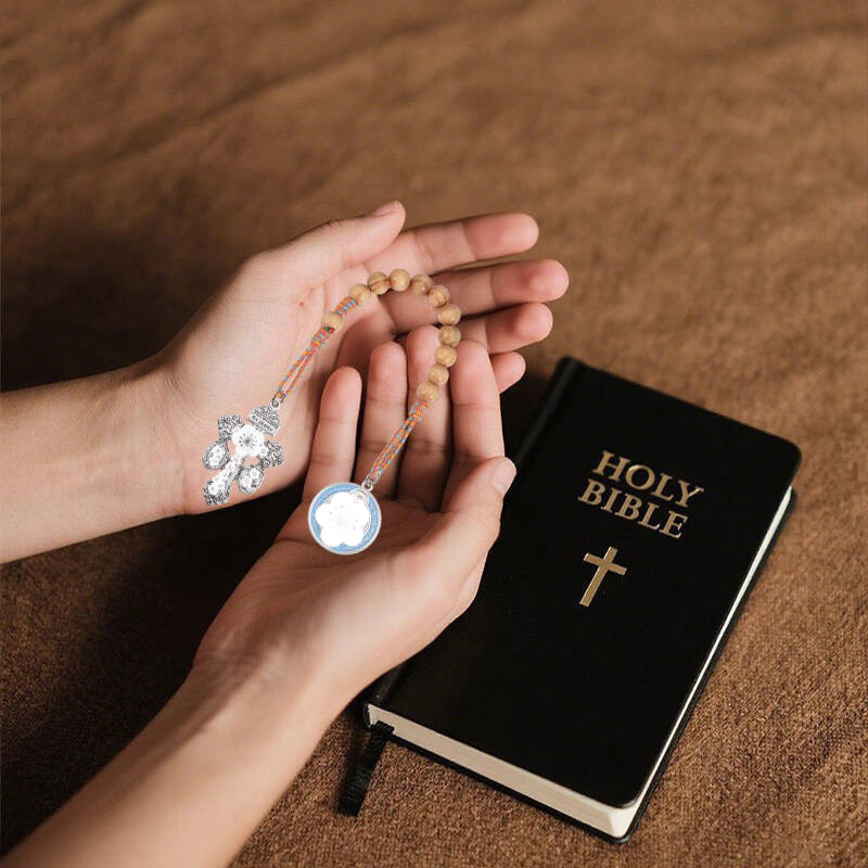 Cross-border Wooden Prayer Bead Bracelet With Alloy Components