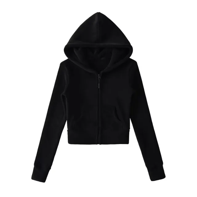 American style Cropped Fleece Hoodie For Petite Women Black - Shop at LoveMi