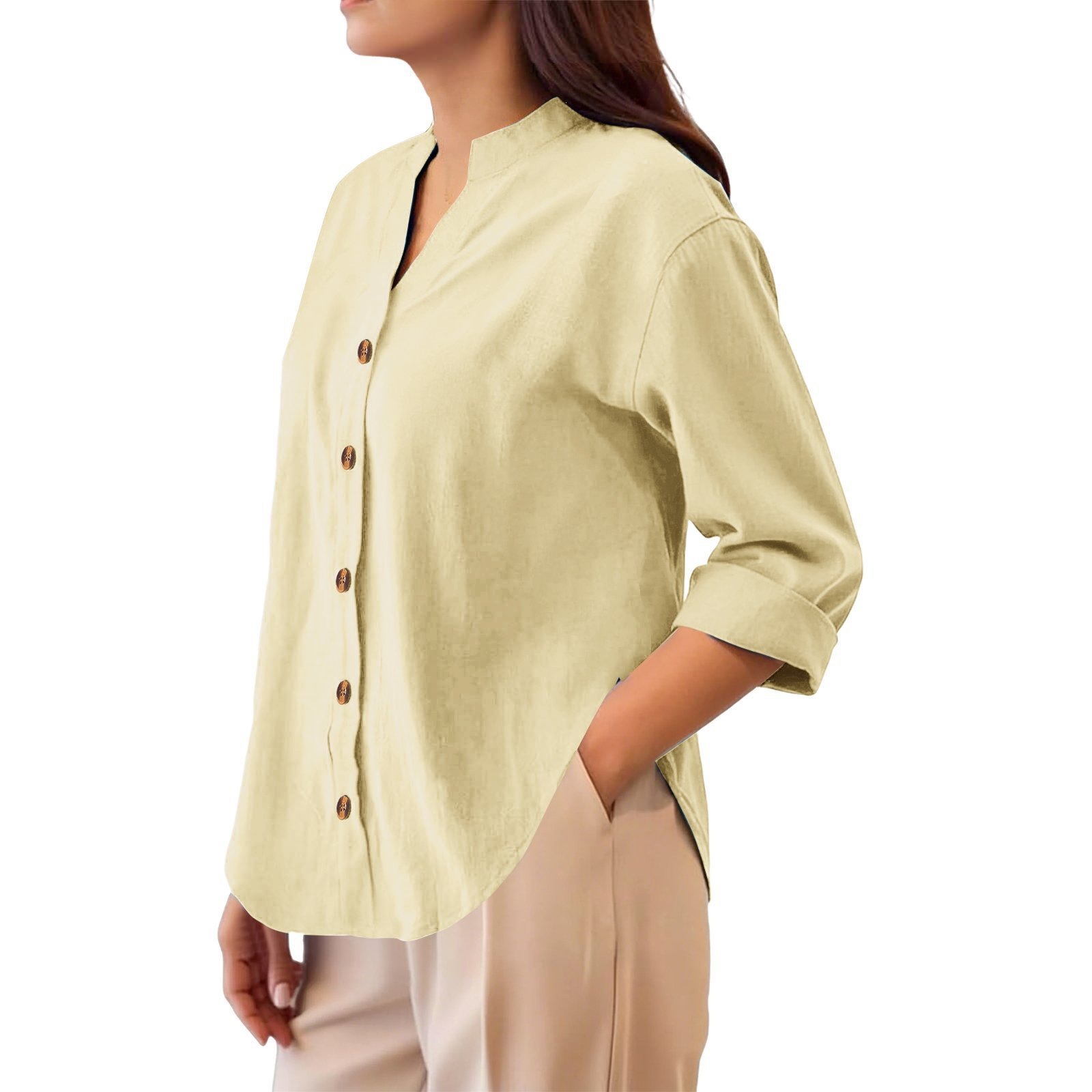 Loose-Fit Cotton-Linen Cardigan Blouse