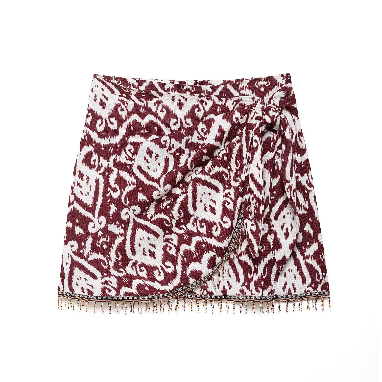 Fashion Women's Wear Casual V neck Printed Top Beaded Tassel Printed Dress Red Skirt - Shop at LoveMi