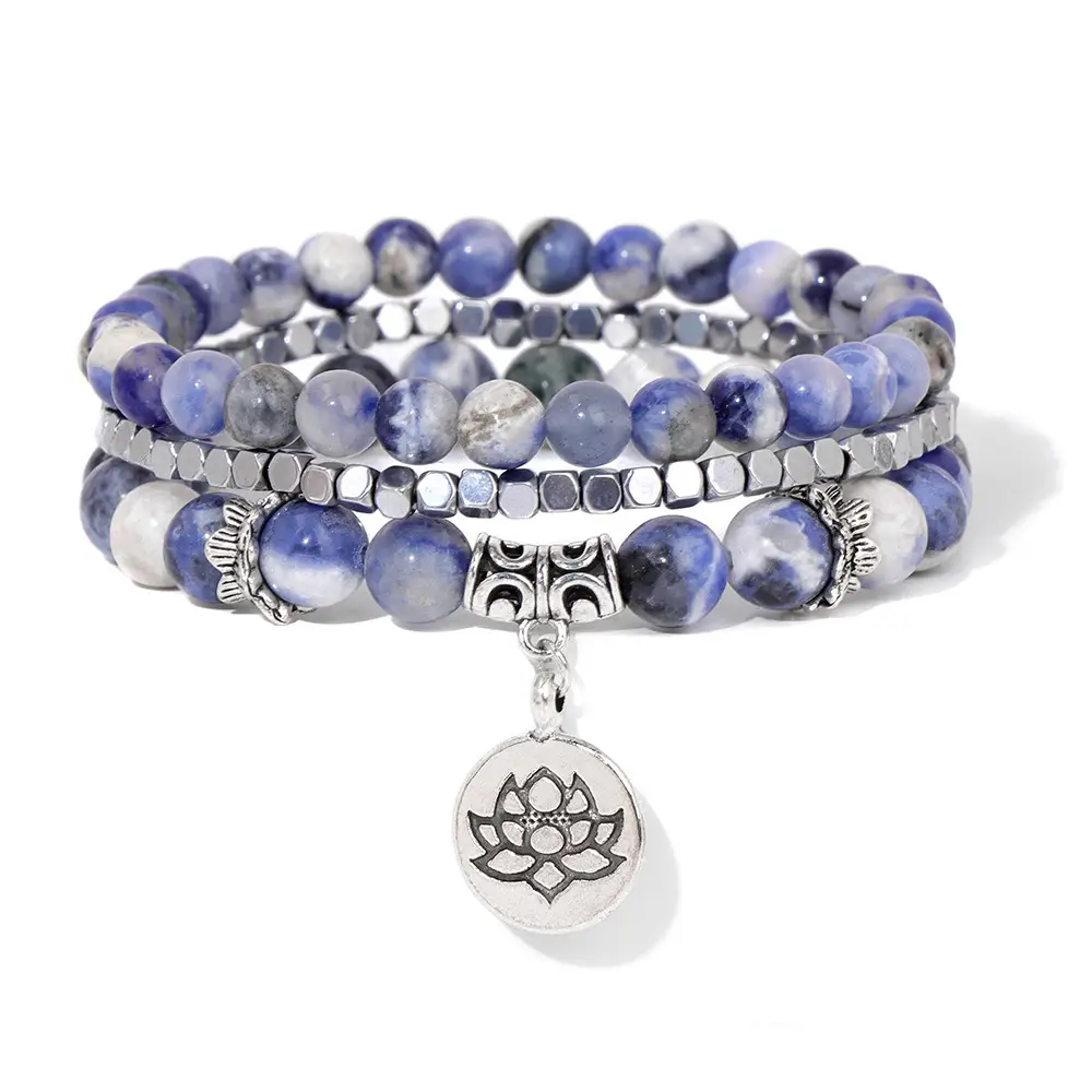 Natural Stone Beads Bracelet Female Lotus Pendant
