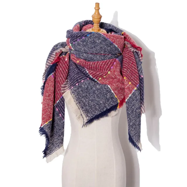 Autumn And Winter Ribbon Large Plaid Triangle Scarf Women's Shawl Red - Shop at LoveMi