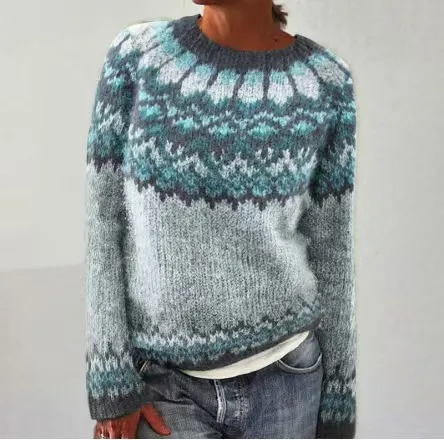 Round Neck Multicolor Loose Fashion Pullover Sweater 8617 Style - Shop at LoveMi